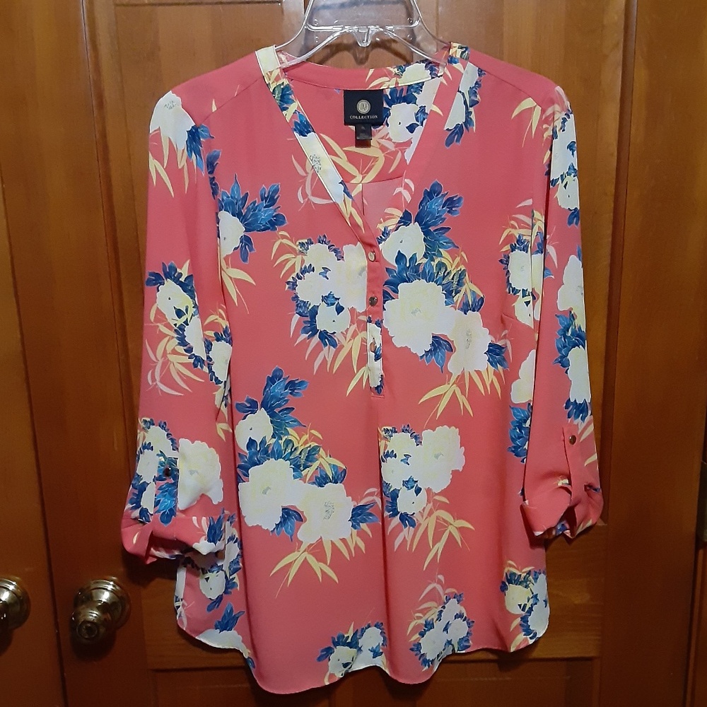 JM Collection Coral Floral Pattern Blouse